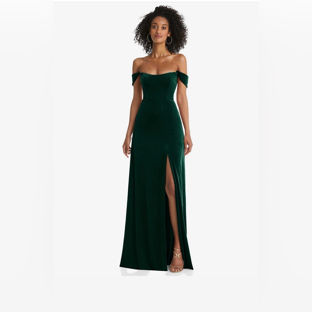 NEW With Tags— Off-the-Shoulder Flounce Sleeve Velvet Maxi Dress
